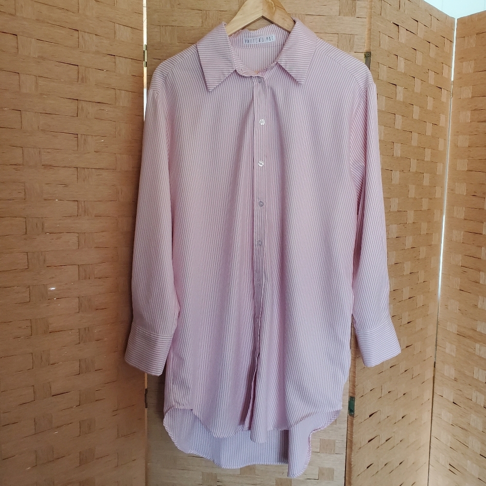 Potter's Pot Button Down Tunic Size Small Striped Pink & White